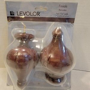 NIP Pair Brown Levolor Finials for 1 3/8" Rods Curved Crown